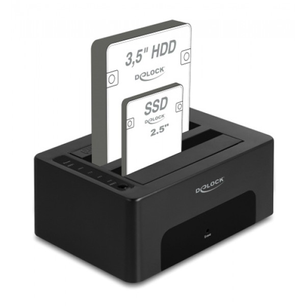 DELOCK docking station για 2.5" ή 3.5" SATA HDD/SSD 64187, 2 θέσεων, 5Gbps, clone/erase function, μαύρο - Θήκες & Trays Σκληρών Δίσκων