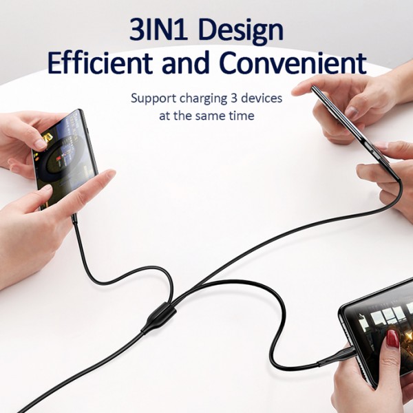 USAMS καλώδιο USB σε USB-C/Lightning/Micro USB US-SJ374, 10W, 1m, μαύρο - USB