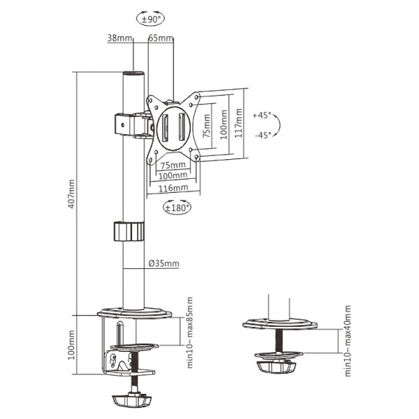 BRATECK βάση γραφείου οθόνης LDT66-C01, 17-32", έως 9kg