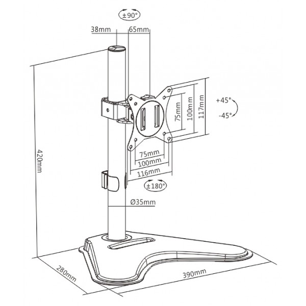 BRATECK βάση γραφείου οθόνης LDT66-T01, 17-32", έως 9kg