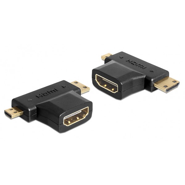 DELOCK αντάπτορας HDMI σε HDMI mini & micro 65446, gold plated, μαύρος - DeLock
