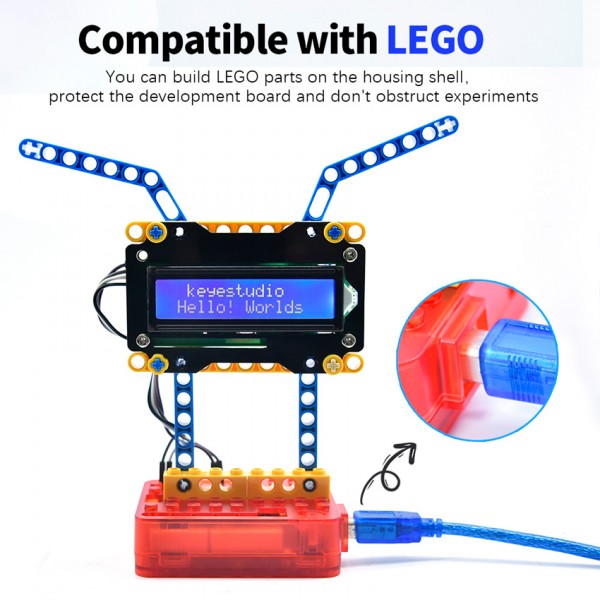 KEYESTUDIO θήκη για Arduino UNO R3 67800277, συμβατή με LEGO, μαύρη - Ρομποτική