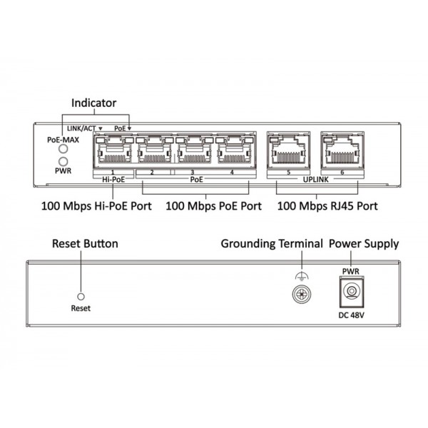 HIKVISION Managed switch DS-3E1106HP-EI, 4x PoE & 2x RJ45 ports, 100Mbps - Switches