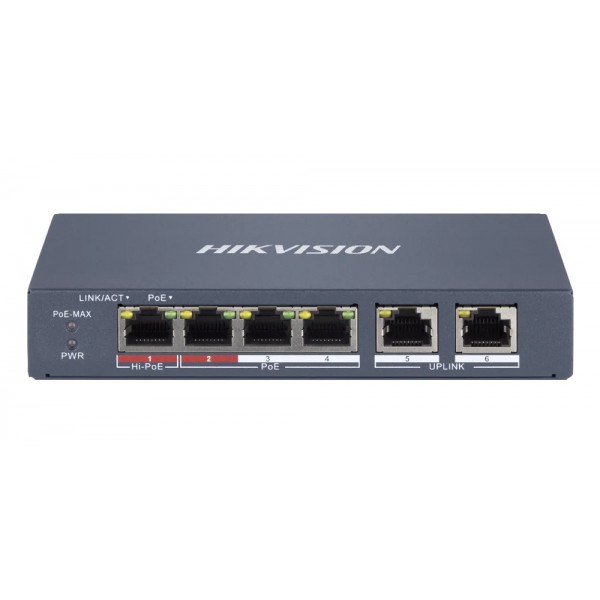 HIKVISION Managed switch DS-3E1106HP-EI, 4x PoE & 2x RJ45 ports, 100Mbps - Switches