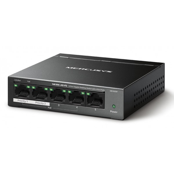 MERCUSYS Desktop Switch MS105GP, 5x 10/100/1000 Mbps, PoE+, Ver. 1.0 - Switches