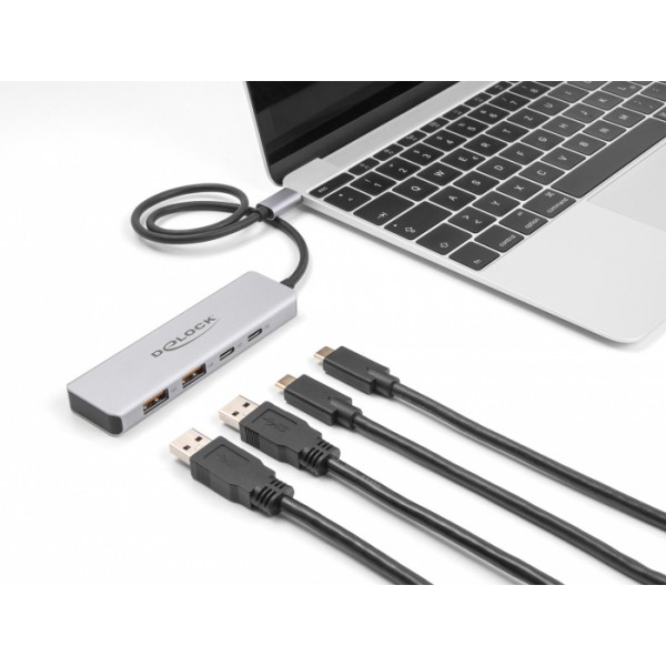 DELOCK USB hub 64230, 4x θυρών, 10Gbps, USB-C σύνδεση, γκρι - Συνοδευτικά PC