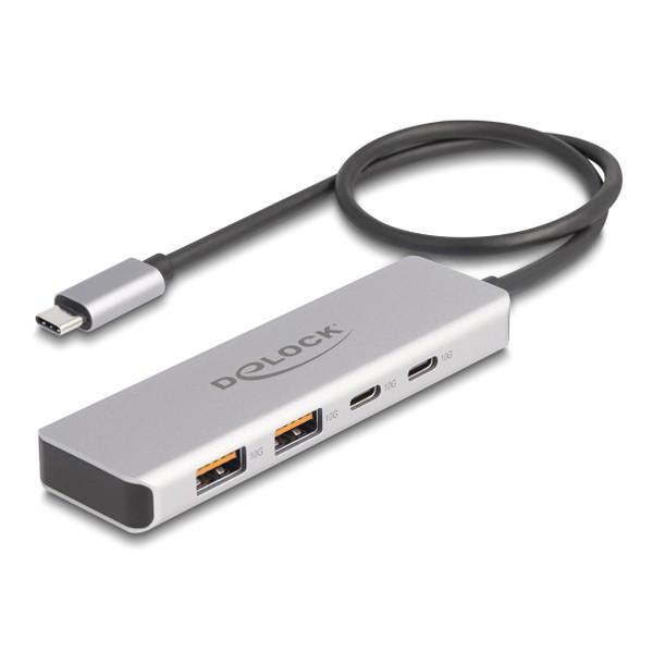 DELOCK USB hub 64230, 4x θυρών, 10Gbps, USB-C σύνδεση, γκρι - Συνοδευτικά PC