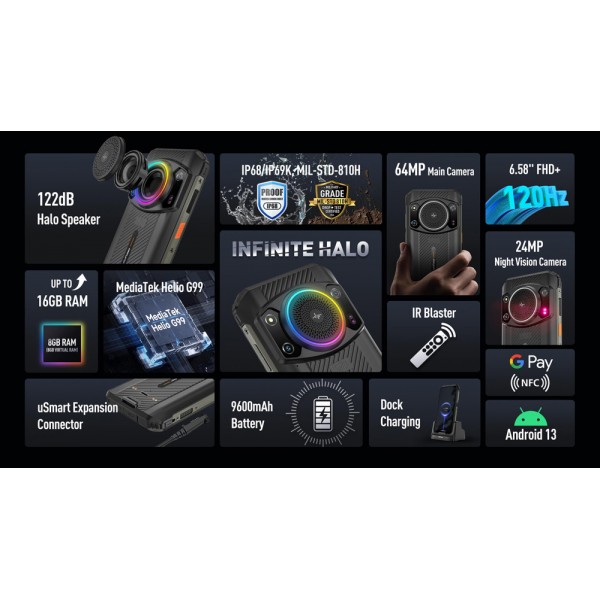 ULEFONE smartphone Armor 21 με ηχείο 3.5W, 6.58", 8/256GB, 9600mAh, IP68/IP69K, μαύρο - ULEFONE