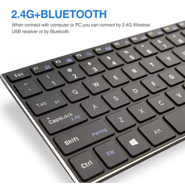 RIITEK ασύρματο πληκτρολόγιο RT721 με touchpad, Bluetooth & 2.4GHz - Τηλεχειριστήρια & Πληκτρολόγια