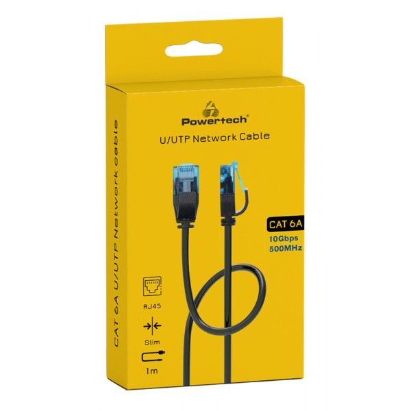 POWERTECH καλώδιο δικτύου PTR-0142 Cat 6a U/UTP, copper, slim, 1m, μαύρο - Powertech