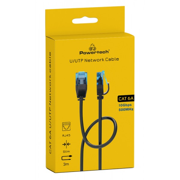 POWERTECH καλώδιο δικτύου PTR-0144 Cat 6a U/UTP, copper, slim, 3m, μαύρο - Δίκτυο