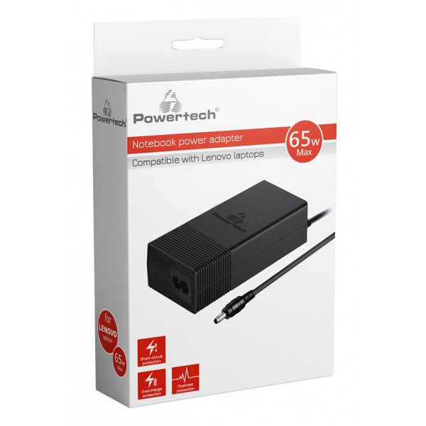 POWERTECH φορτιστής laptop PT-1038 για Lenovo, 65W, 1.8m, μαύρος - Φορτιστές Laptop