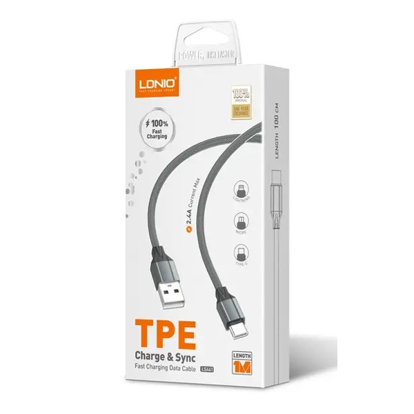 LDNIO καλώδιο USB-C σε USB LS441, 2.4A, 1m, γκρι