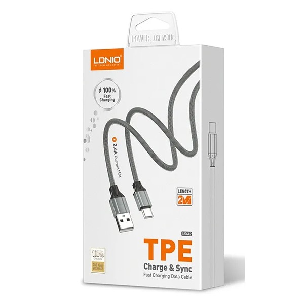 LDNIO καλώδιο USB-C σε USB LS442, 2.4A, 2m, γκρι
