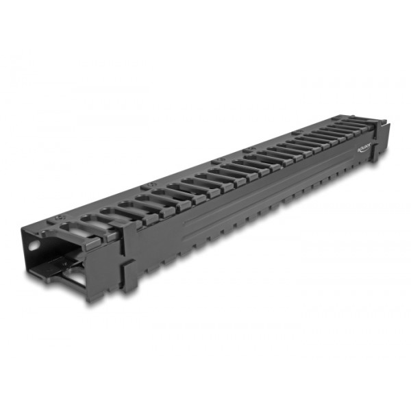 DELOCK cable management 67022 για rack 19"/1U, 3 ανοίγματα, μεταλλικό/πλαστικό, μαύρο - Καμπίνες - Rack