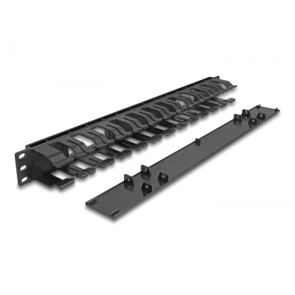 DELOCK cable management 67021 για rack 19"/1U, 2 ανοίγματα, πλαστικό, μαύρο
