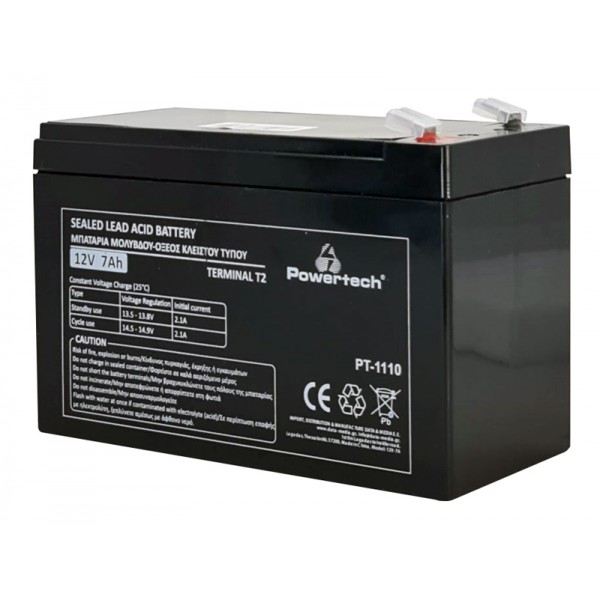 POWERTECH μπαταρία μολύβδου PT-1110, 12V 7Ah, T2 - Μπαταρίες UPS