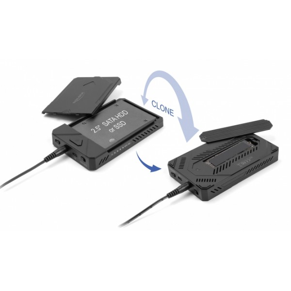 DELOCK θήκη M.2 NVMe & SATA SSD/HDD 42020, 10Gbps, λειτουργία κλώνου - Θήκες & Trays Σκληρών Δίσκων