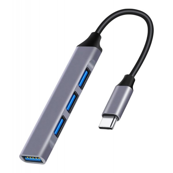 POWERTECH USB hub PT-1113, 4x θυρών, 5Gbps, USB-C σύνδεση, γκρι - Συνοδευτικά PC
