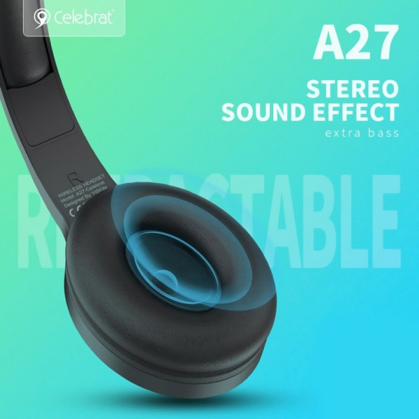 CELEBRAT headphones A27, wireless & wired, Bluetooth 5.3, Φ40mm, μαύρα - CELEBRAT