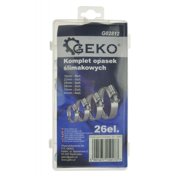 GEKO σετ μεταλλικοί σφιγκτήρες λάστιχων G02812, διάφορα μεγέθη, 26τμχ - GEKO