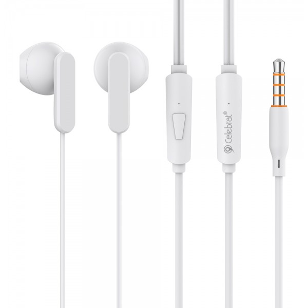 CELEBRAT earphones με μικρόφωνο G23, 3.5mm σύνδεση, Φ14mm, 1.2m, λευκά - CELEBRAT