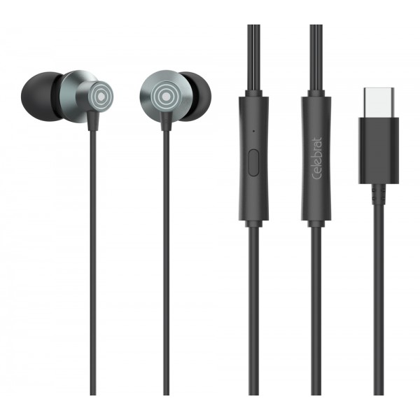 CELEBRAT earphones με μικρόφωνο D15, USB-C σύνδεση, Φ10mm, 1.2m, μαύρα - CELEBRAT