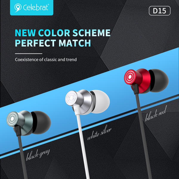 CELEBRAT earphones με μικρόφωνο D15, USB-C σύνδεση, Φ10mm, 1.2m, μαύρα - CELEBRAT