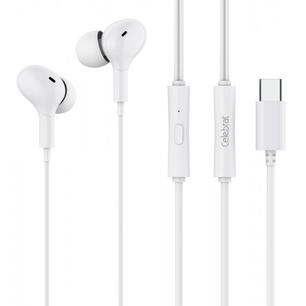 CELEBRAT earphones με μικρόφωνο D13, USB-C σύνδεση, Φ10mm, 1.2m, λευκά - CELEBRAT