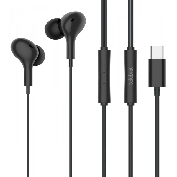 CELEBRAT earphones με μικρόφωνο D13, USB-C σύνδεση, Φ10mm, 1.2m, μαύρα - CELEBRAT