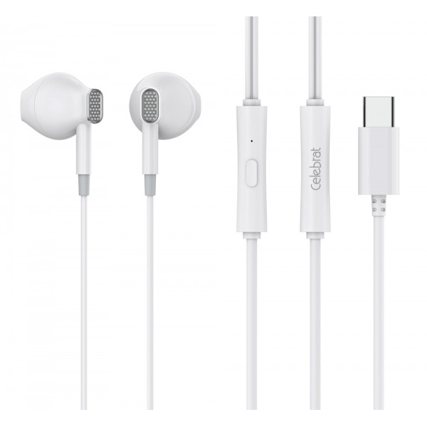 CELEBRAT earphones με μικρόφωνο D12, USB-C σύνδεση, Φ14.2mm, 1.2m, λευκά - CELEBRAT