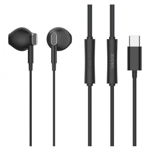 CELEBRAT earphones με μικρόφωνο D12, USB-C σύνδεση, Φ14.2mm, 1.2m, μαύρα - CELEBRAT