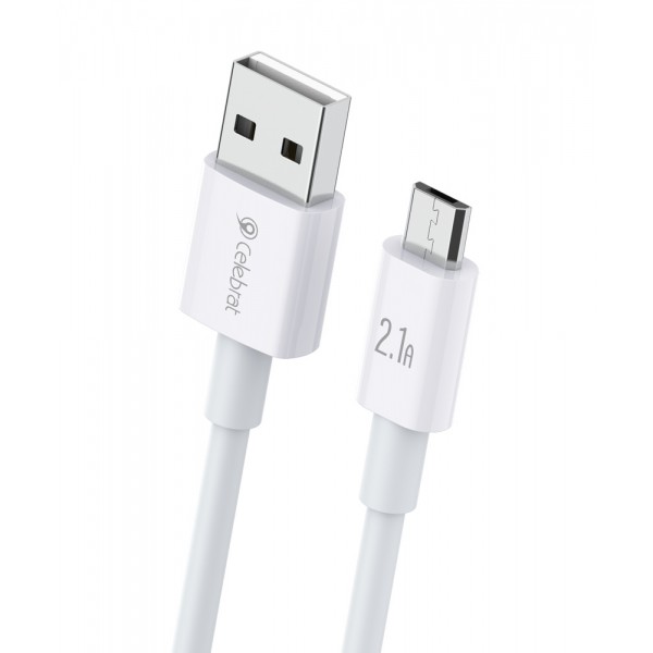 CELEBRAT καλώδιο Micro USB σε USB CB-24M, 2.1A, 1.2m, λευκό - CELEBRAT