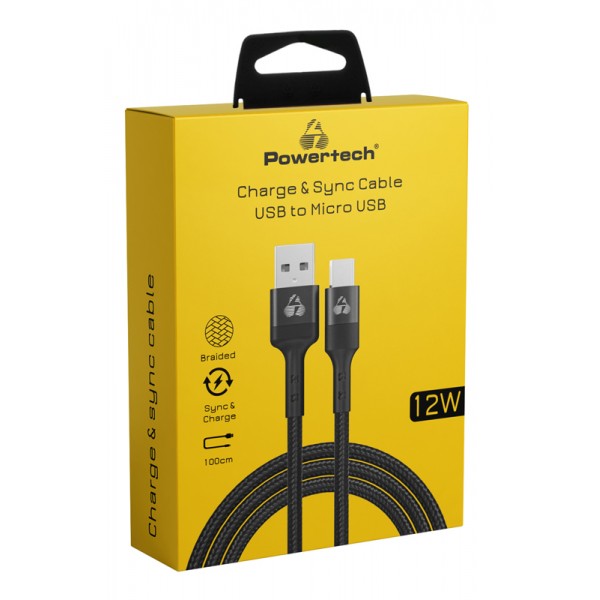 POWERTECH καλώδιο USB σε Micro USB PTR-0125, 12W 2.4A, copper, 1m, μαύρο - USB