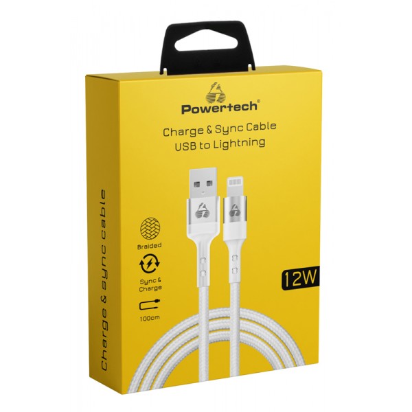 POWERTECH καλώδιο USB σε Lightning PTR-0126, 12W, copper, 1m, λευκό - USB
