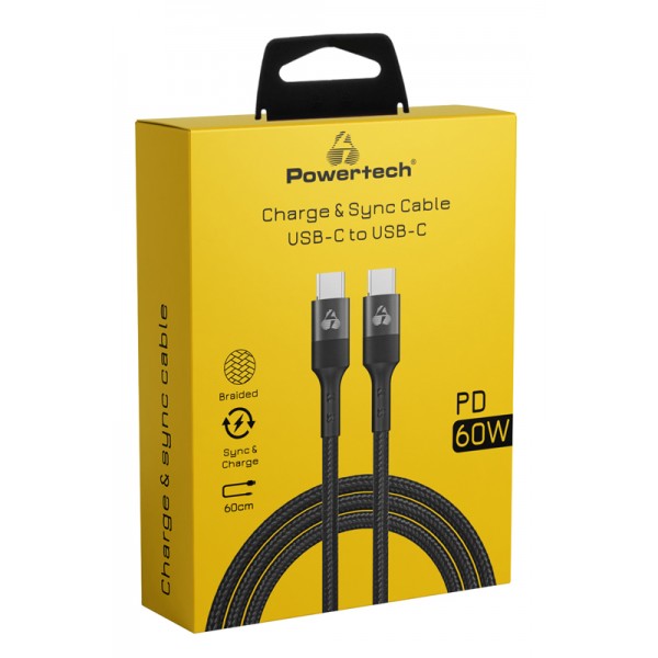 POWERTECH καλώδιο USB-C PTR-0131, PD 60W, copper, 60cm, μαύρο - Powertech