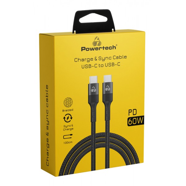 POWERTECH καλώδιο USB-C PTR-0130, PD 60W, copper, 1m, μαύρο - Powertech