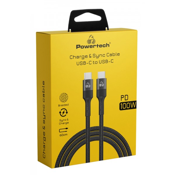 POWERTECH καλώδιο USB-C PTR-0133, PD 100W, copper, 60cm, μαύρο - Powertech