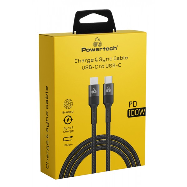 POWERTECH καλώδιο USB-C PTR-0132, PD 100W, copper, 1m, μαύρο - Powertech