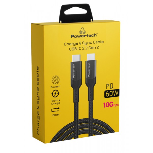 POWERTECH καλώδιο USB-C PTR-0135, PD 60W, 10Gbps, copper, 1m, μαύρο - Powertech