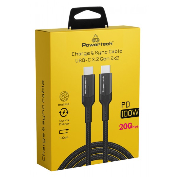POWERTECH καλώδιο USB-C PTR-0136, PD 100W, 20Gbps, copper, 1m, μαύρο - Powertech
