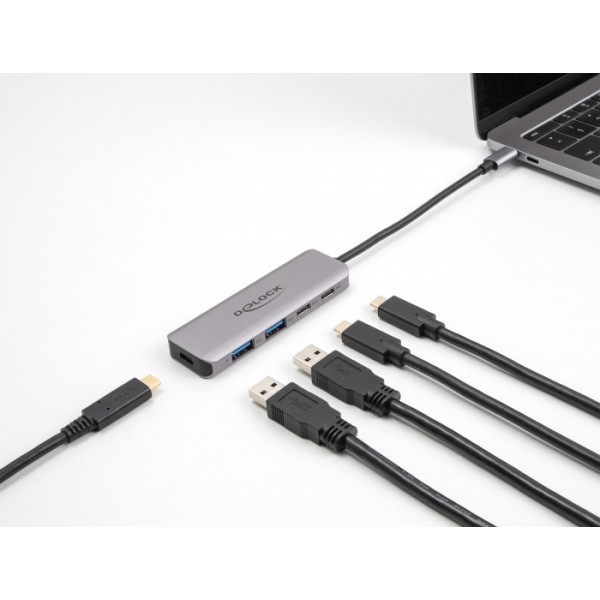 DELOCK USB hub 64239, 4x θυρών, 5Gbps, USB-C σύνδεση, γκρι - Συνοδευτικά PC