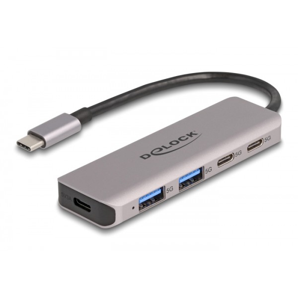 DELOCK USB hub 64239, 4x θυρών, 5Gbps, USB-C σύνδεση, γκρι - Συνοδευτικά PC