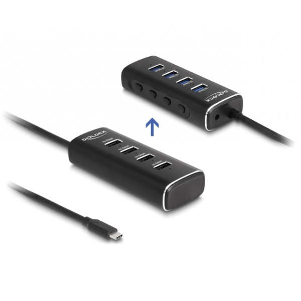 DELOCK USB hub 64233 με διακόπτες, 4 θυρών, 10Gbps, USB-C σύνδεση, μαύρο - Συνοδευτικά PC