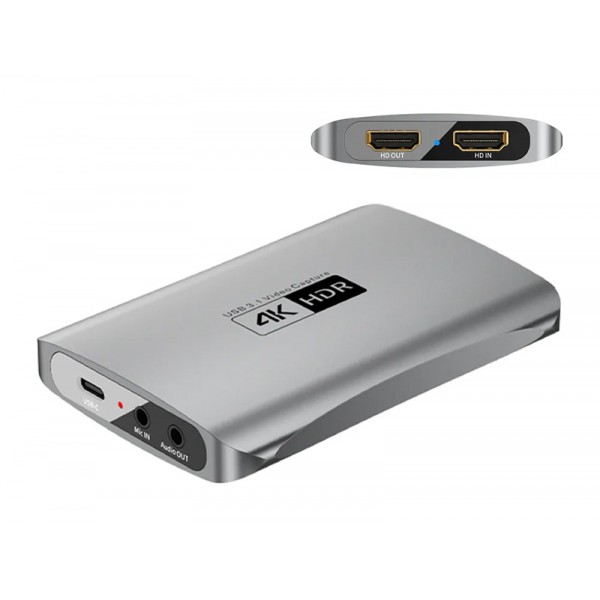 POWERTECH HDMI video capture CAB-H166, USB-C, 4K/60Hz, γκρι