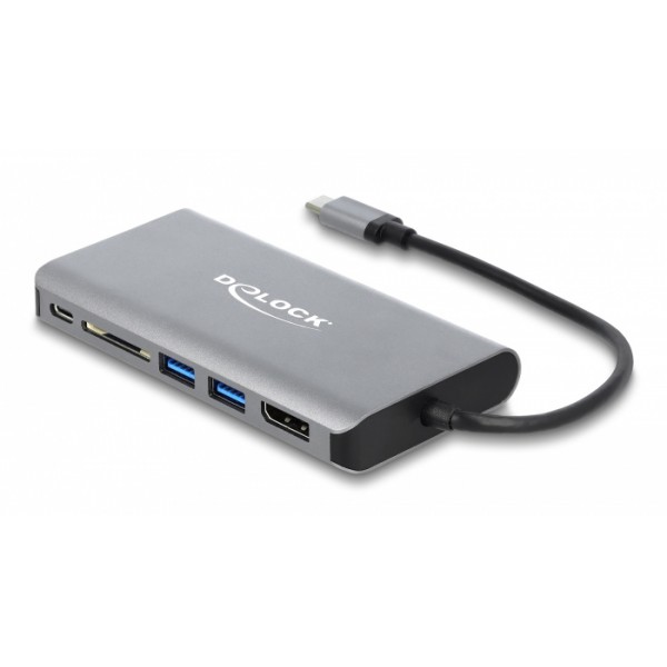 DELOCK docking station 87683, 7 θυρών, USB-C σύνδεση, 100W PD, 4K, γκρι - USB Hubs - Card Readers