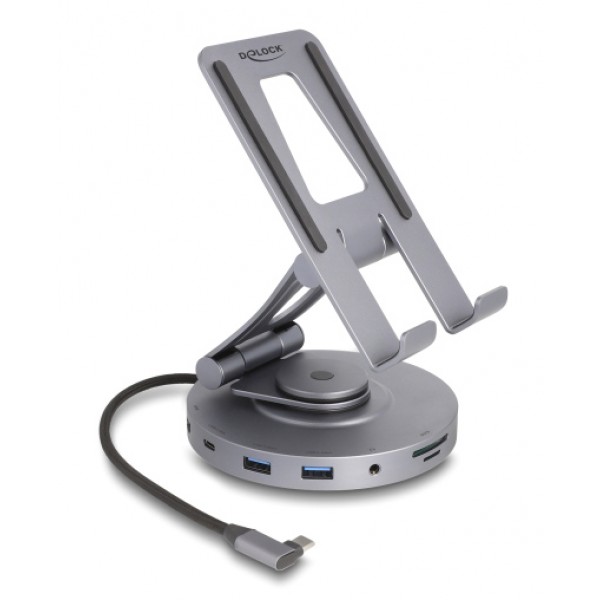 DELOCK docking station 88017 με βάση tablet, 8 θυρών, 60W PD, 4K, γκρι - USB Hubs - Card Readers