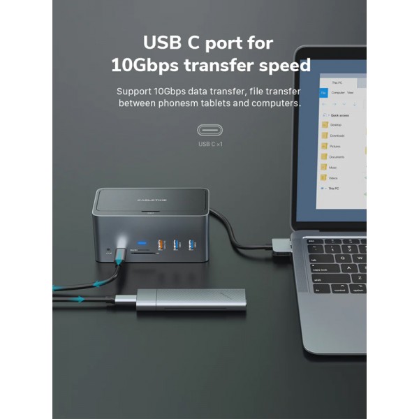 CABLETIME docking station DOCK162-AG2, θήκη SSD, 15 θύρες, 4K 100W, γκρι