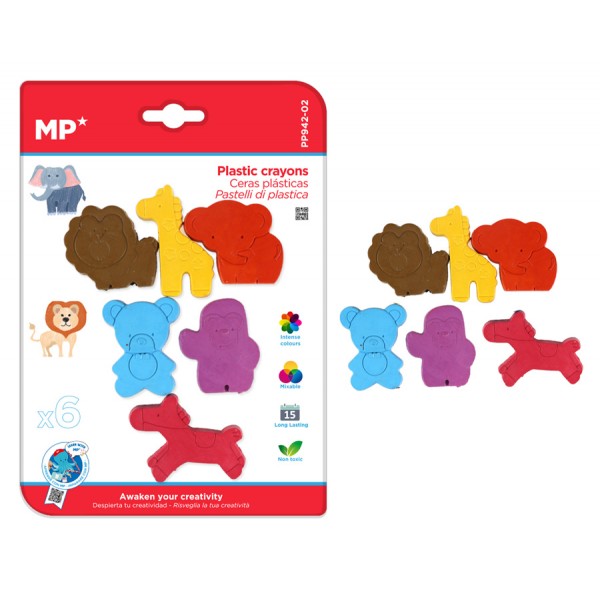 MP χρωματιστές κηρομπογιές PP942-02 με σχήμα ζωάκια, 6τμχ - Γραφική Ύλη
