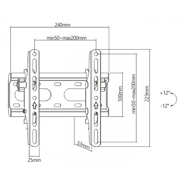 POWERTECH επιτοίχια βάση τηλεόρασης PT-1126, 23-43", έως 45kg, ρυθμιζόμενη κλίση